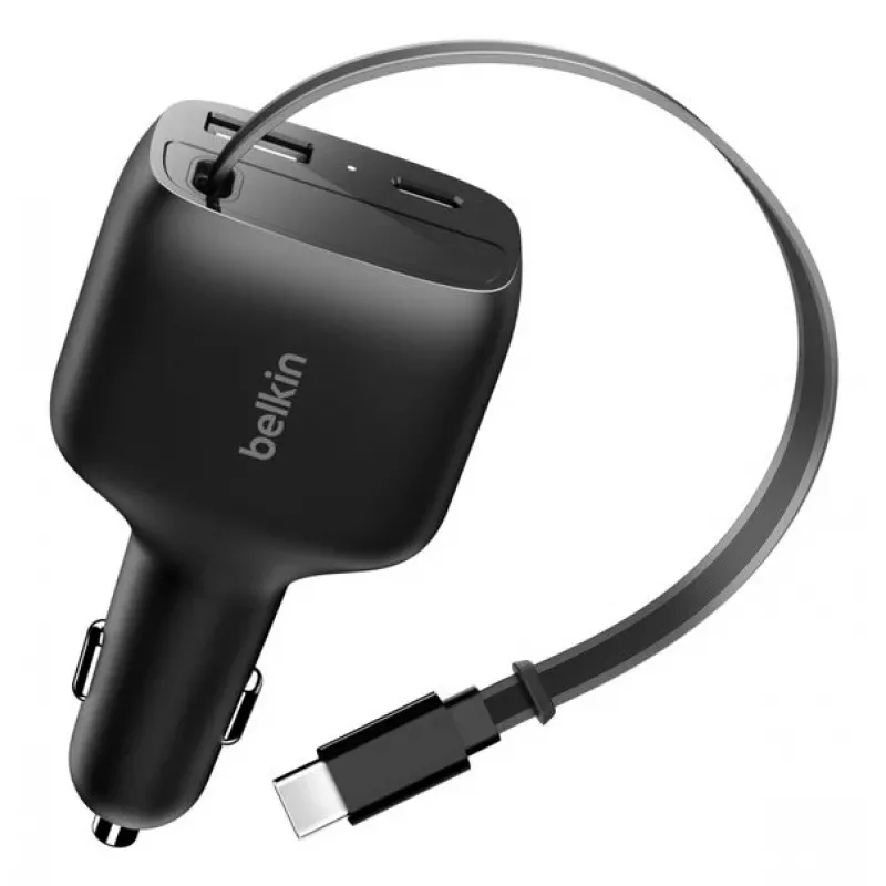 Belkin 75W 2-poorts met oprolbaar USB-C-snoer auto - kabel (CCC001HQBK)