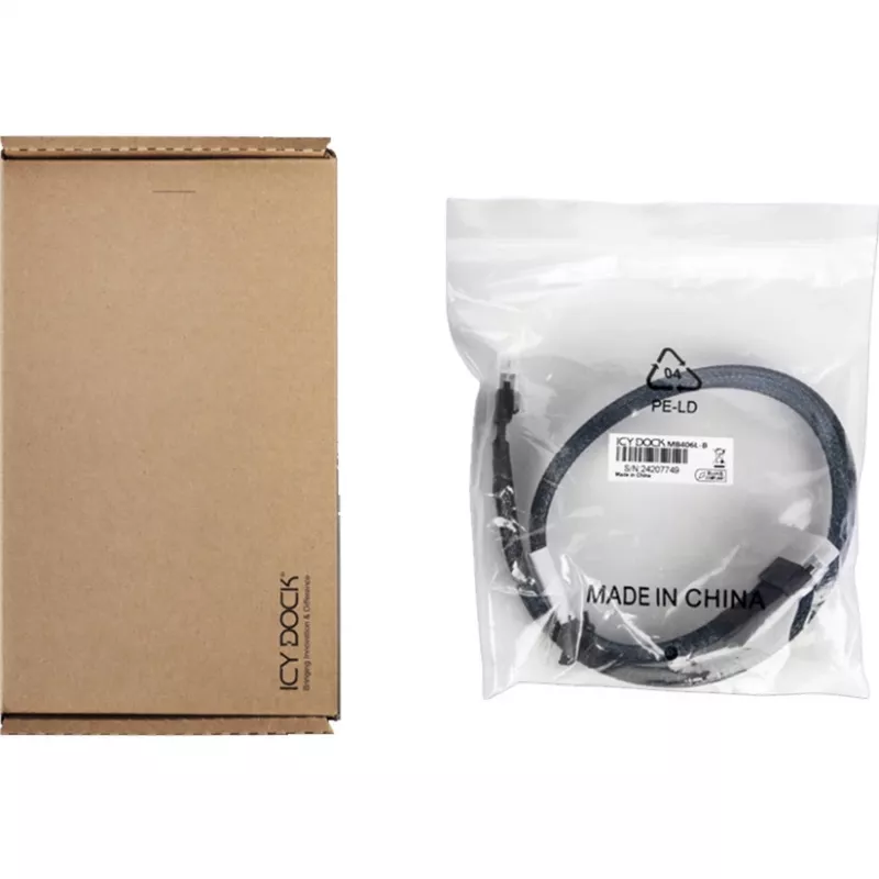 ICY DOCK MB406L-B SlimSAS 8i SFF-8654 naar SlimSAS 8i SFF-8654 kabel, 0,5 m, zwart