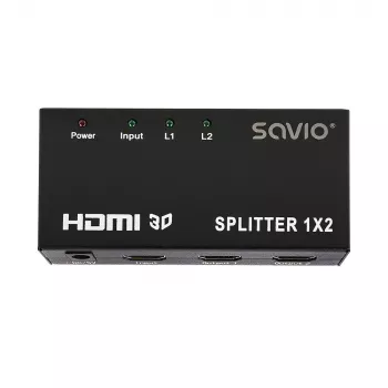 HDMI-videosplitter SAVIO CL-42 — 2x HDMI-uitgangen, 1920x1080, 36-bit kleur, metalen behuizing, 5V/1A