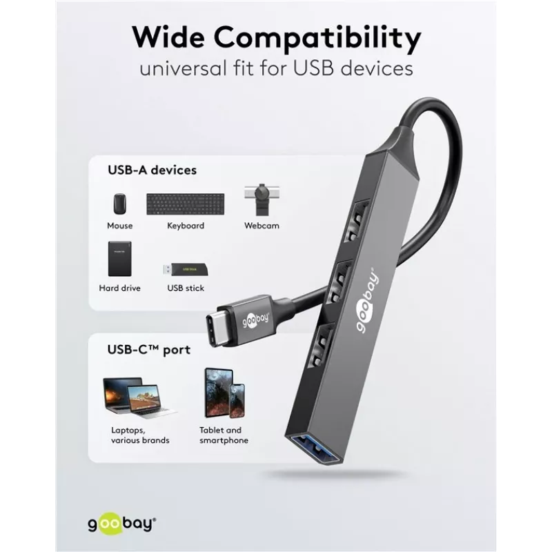 Goobay Slim 4-poorts USB-hub, USB-C™ naar USB-A, USB 3.2 (74457)