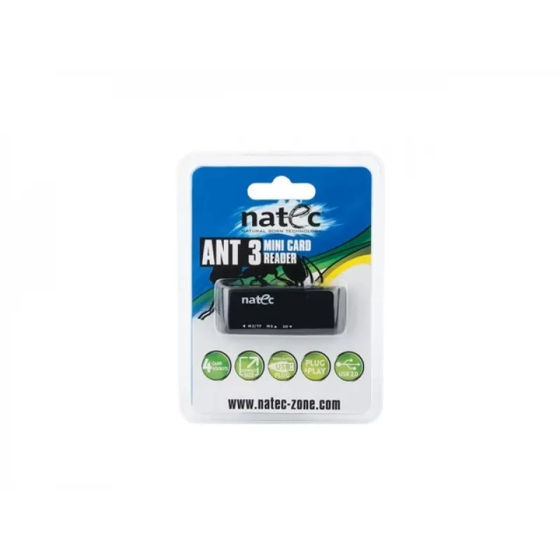 Natec MINI ANT 3 USB 2.0 kaartlezer (SD, SDHC, MMC, M2, microSD), zwart (NCZ-0560)