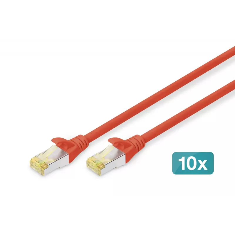 DIGITUS CAT6A S/FTP patchkabel, 1 m, rood, 10 stuks