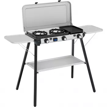 Camping Kitchen 2 Multi Cook Plus, gasstel grijs, 2 kookzones 2x 1,8 kW + grillplaat 0,9 kW, model 2025