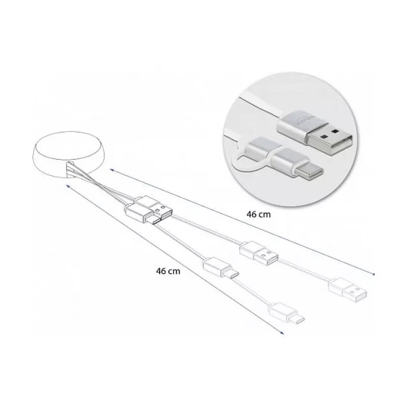 Oprolbaar kabel DeLOCK USB 2.0 2 in 1 Type-A naar Micro-B en USB-C™