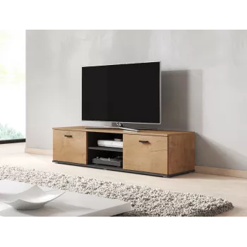 Tv-kast Cama Meble SOHO 140, Lefkas eiken/zwart, 1400×430×370 mm