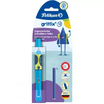 Pelikan griffix® vulpen voor rechtshandigen - Neon Fresh blauw - blauw - cartridgesysteem - blauw - kunststof - roestvrij staal - rechtshandigen (820363)