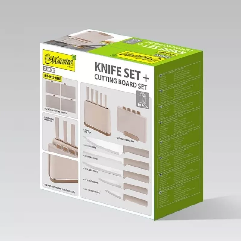Maestro MR-1412-BEIGE messenset met blok + snijplankenset beige