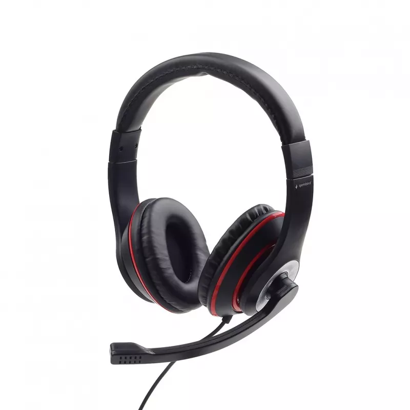 Bedrade gaming-headset GEMBIRD MHS-03-BKRD — binaural, omsluitend, 3,5 mm, 1,8 m kabel, rood/zwart
