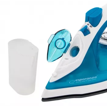 Stoomstrijkijzer ESPERANZA EHI002 — 2200 W, keramische zool, verticale stoom, 0,815 kg, wit/blauw