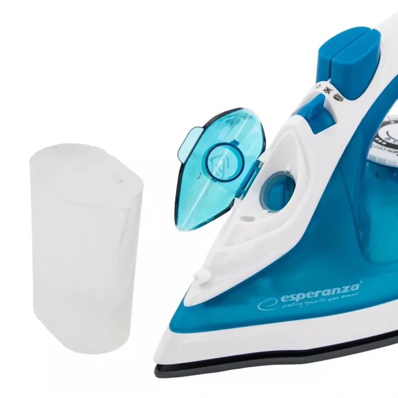 Esperanza EHI002 Slider stoomstrijkijzer, 2200 W, keramische zoolplaat, verticale stoom, wit/blauw