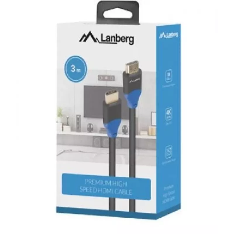HDMI-kabel Lanberg CA-HDMI-15CU-0030-BK 3m HDMI type A stekker 18 Gbit/s