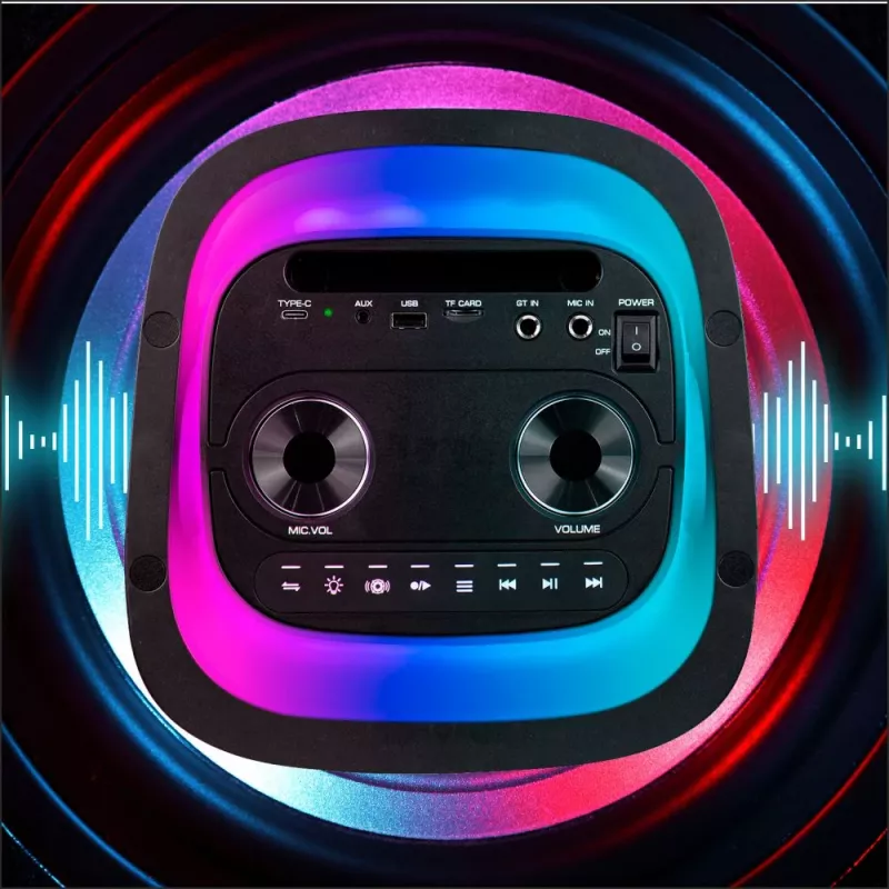 Draagbare luidspreker MANTA SPK0601B100, 100 W, Bluetooth, karaoke, draadloze microfoon, accu, equalizer, discolicht