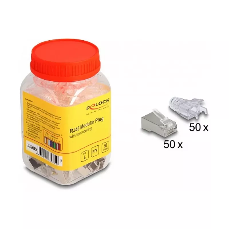 DeLOCK RJ45 modularstekker Cat.6 50 stuks met knikbeschermingstulen