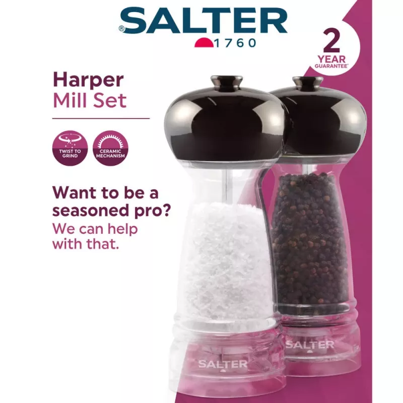 Salter BW12949GEU7 Harper peper- en zoutmolenset, transparant/grijs