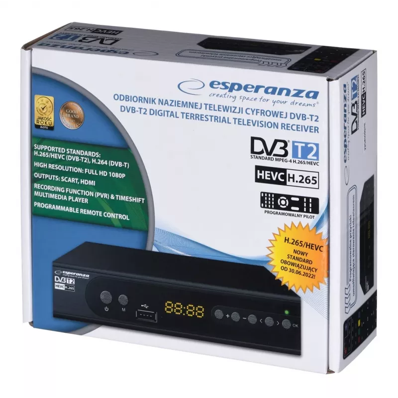 Decoder Tuner TV DVB-T2 Hevc H.265 kabel HDMI