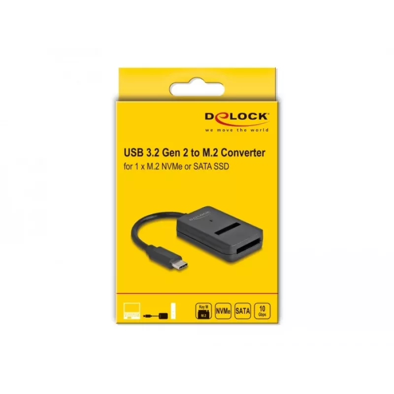DeLOCK combo-converter voor M.2 NVMe PCIe SATA SSD USB Type-C 10 Gbit/s