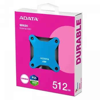 Externe SSD ADATA SD620 512 GB, USB 3.2 Gen 2 Micro-USB B, blauw, siliconen behuizing, schokbestendig