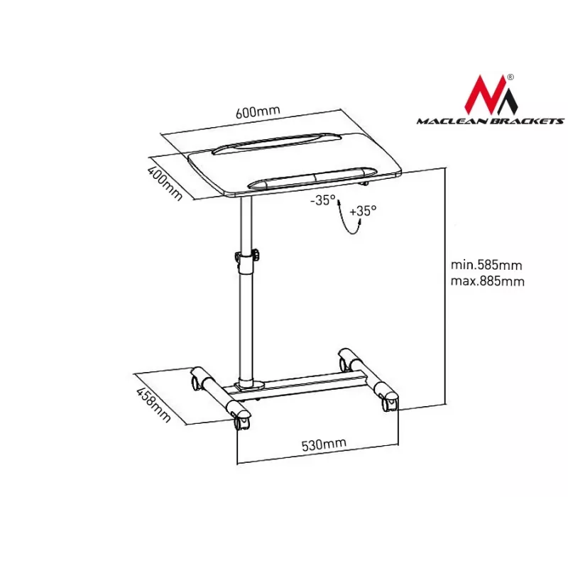 Maclean laptop/projectorwagen, rolbaar, MC-671