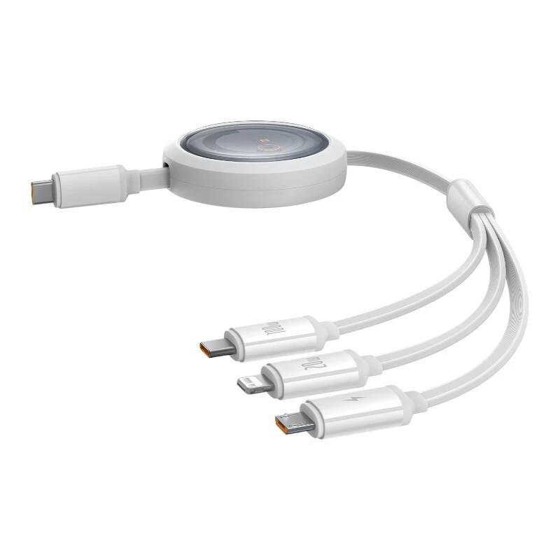 Sneloplaadkabel 3in1 Baseus Free2Draw USB-C naar USB-C/Lightning/Micro 100W, 1,1m (wit)