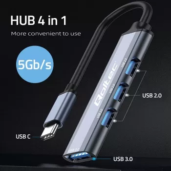 USB-hub QOLTEC 53792, USB-C 3.1 naar 4 poorten (USB 3.0 x1, USB 2.0 x3)
