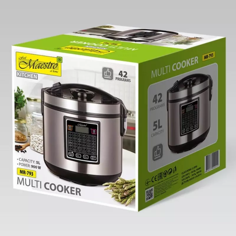 Multicooker Maestro MR-793 5 L, 900 W, RVS/zwart, 42 automatische programma's, 40–160 °C
