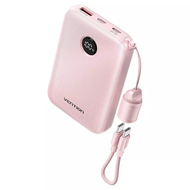 Powerbank Vention FKAP0-C 10000 mAh, 2× USB-C + 1× USB-A, 22,5 W, roze