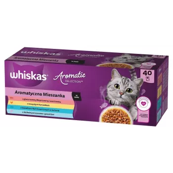 WHISKAS Aromatische selectie Mix natvoer voor katten — 40 x 85 g zakken, volwassen katten, 83,6 % vocht