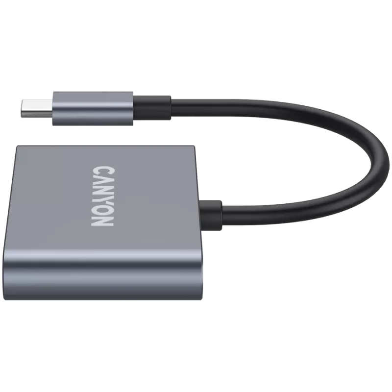 USB-C 3-in-1 hub CANYON DS-3 donkergrijs – USB-C naar USB-A + HDMI + PD-doorschakeling