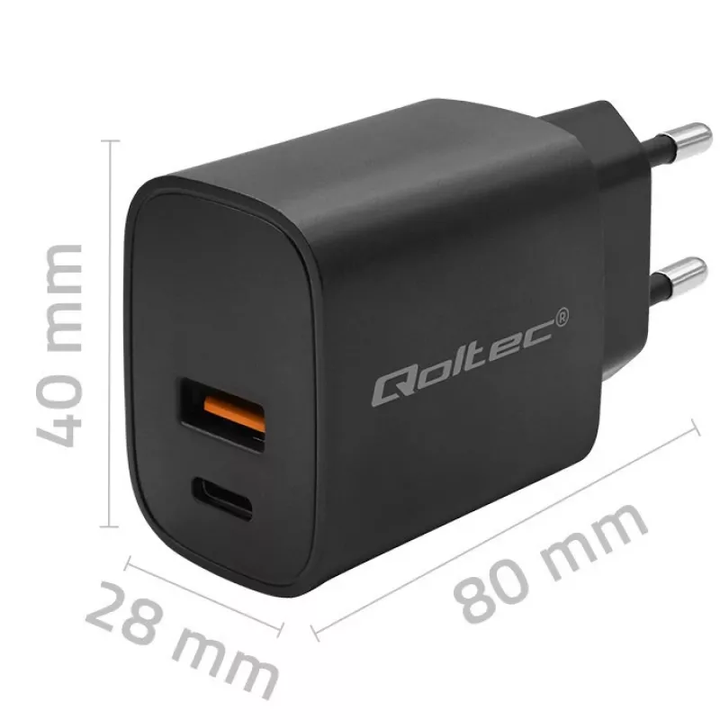 Voeding QOLTEC 52377 GaN 30W uitgang 5–20V voor draagbare apparaten