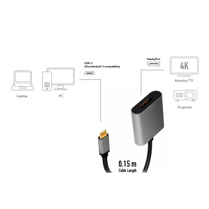 LogiLink CUA0102 USB 3.2 Gen1 Type-C naar DisplayPort kabel 0,15 m zwart