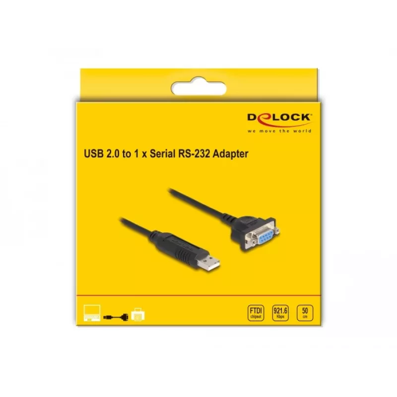 DeLOCK USB 2.0 naar serieel RS-232 adapter 50 cm FTDI zwart