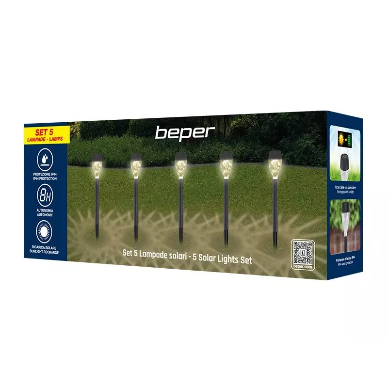 Set buitenzonnelampen Beper P207ILO050 – 5 waterdichte lampen voor tuin en pad