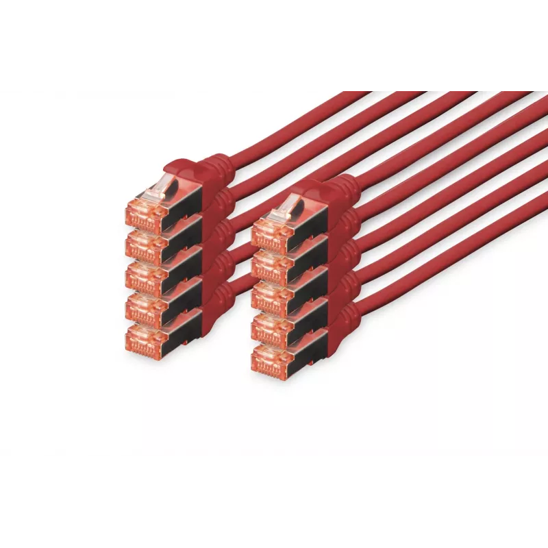 DIGITUS CAT 6 S/FTP patchkabelset DK-1644-050-R-10, 5 m, rood, 10 stuks