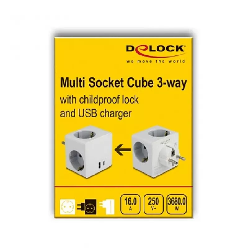 DeLOCK 11501 netstekker-adapter type F wit 3A USB-poorten