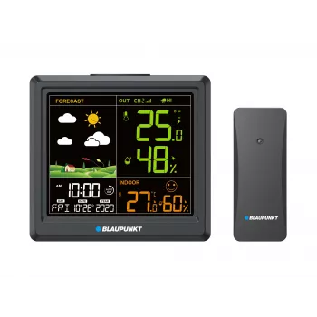 Weerstation BLAUPUNKT WS25BK — monitor voor binnen-/buitentemperatuur en luchtvochtigheid, zwart, 1 sensor, LCD-display