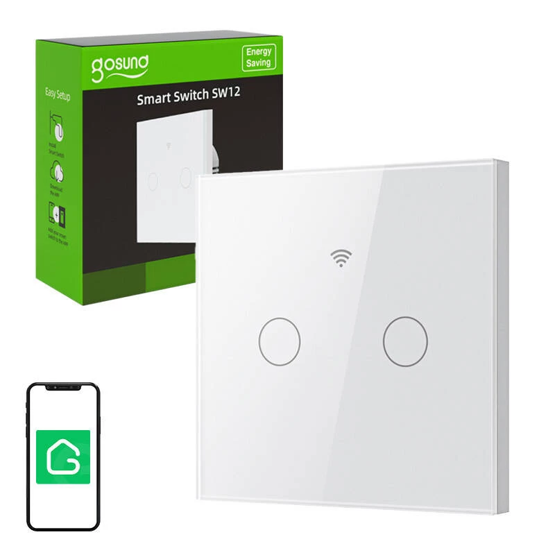 Slimme touch-WLAN-lichtschakelaar Gosund SLS2 (model SW12) — touchbediening, WLAN-connectiviteit, optionele N-/dubbele bedrading