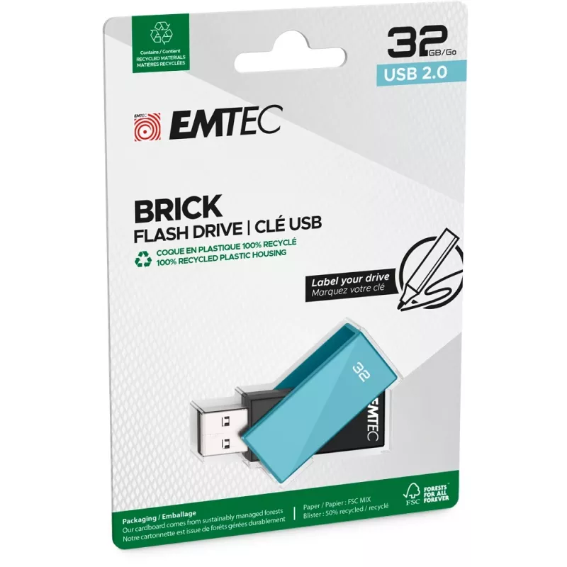 USB-flashdrive Emtec 32 GB USB Type-A C350 Brick 2.0 zwart blauw