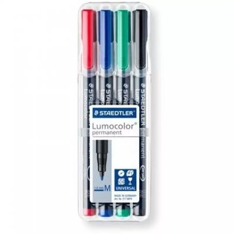 Permanentmarker Staedtler Lumocolor 317 WP4 zwart, blauw, groen, rood