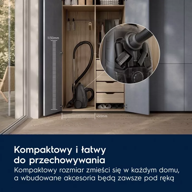 Trommelstofzuiger Electrolux EB31C1DB 750 W, 3-liter stofzak, HEPA-filter, telescopische stalen buis