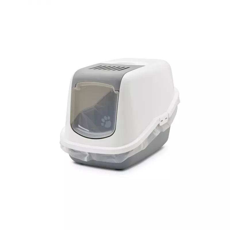SAVIC Nestor wit-grijs - kattenbak met kap - 56x39x38,5 cm - 1 stuk
