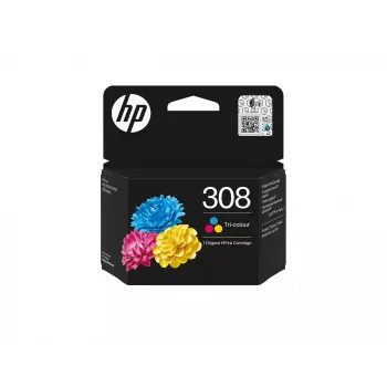 HP 308 originele inktcartridge, 3 kleuren, standaardopbrengst, cyaan, magenta, geel, kleurstofinkt, 1 stuk, 120 pagina's, combipack