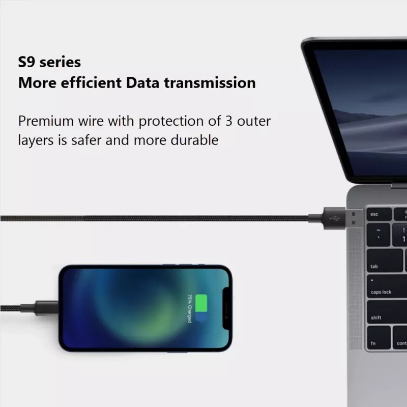 USB-A naar Lightning-kabel Orsen S9L 1 m 2,1A — zwart