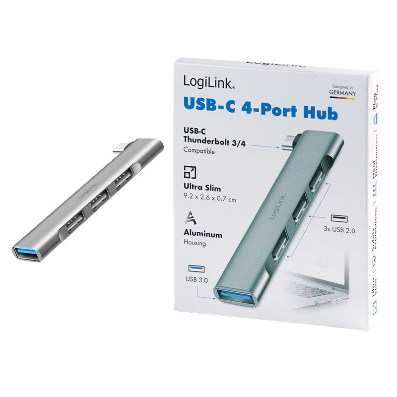 LogiLink USB 3.2 Gen1 hub 4-poorts USB-C 1x USB3.0 AF 3x USB2.0 AF UA0437