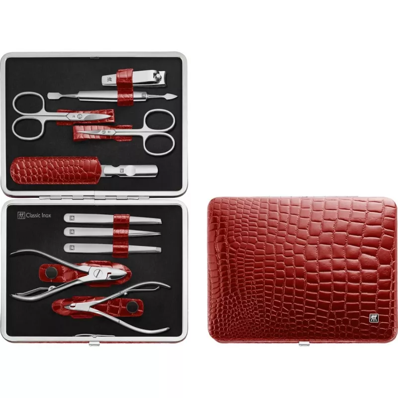 Zwilling Classic RVS manicureset – leren etui, 10-delig - rood