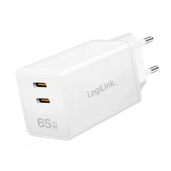 Dubbele USB-stopcontactadapter 65W, 2xUSB-C, wit