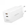 Dubbele USB-stopcontactadapter 65W, 2xUSB-C, wit