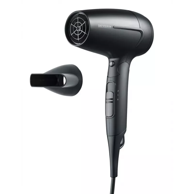 Haardroger SEVERIN HT 0159 — 1600 W, dual-spanning 110/220–240 V, 2 snelheden, koude luchttoets, 1,8 m kabel, zwart