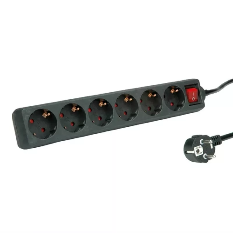 Verlengsnoer ROLINE 19.07.1075 3 m 6 AC-stopcontacten binnen zwart