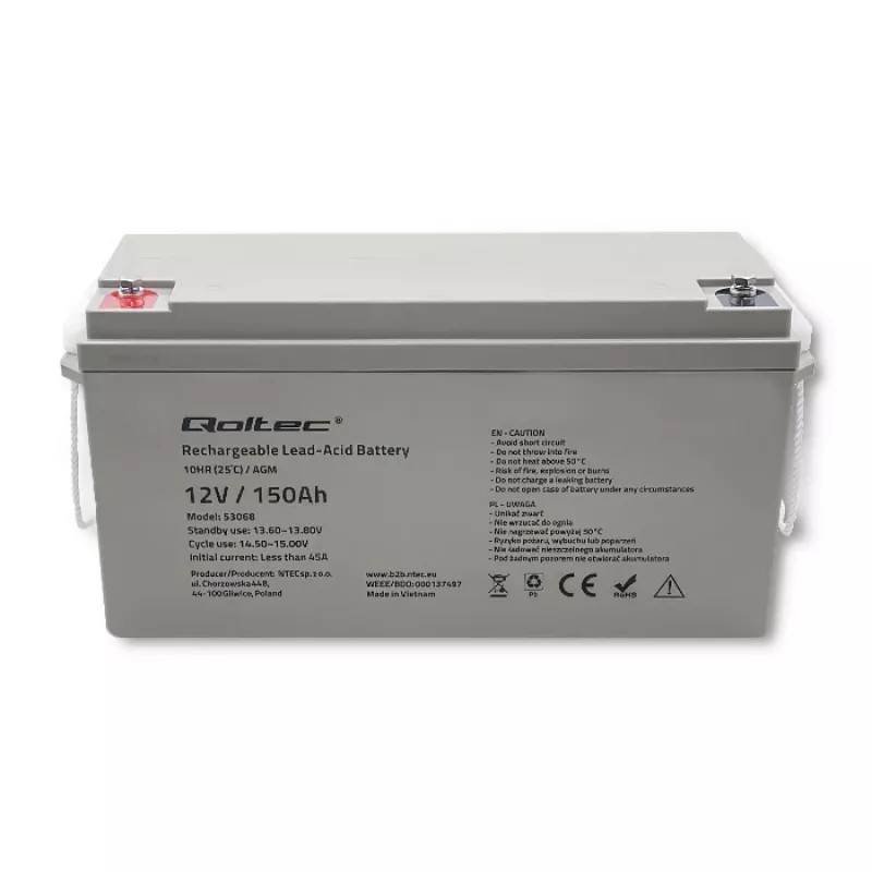 Qoltec 53068 AGM-batterij | 12V | 150Ah | max. 2250A