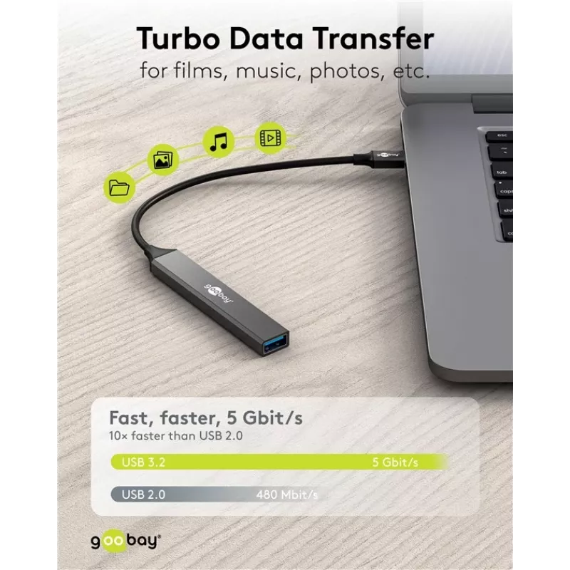 Goobay Slim 5-poorts USB-hub, USB-C™ naar USB-C™/USB-A, USB 3.2 (74460)